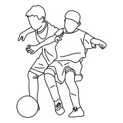 Two boys playing football vector illustration sketch doodle hand drawn with black lines isolated on white background