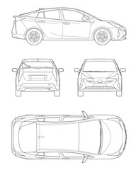ハイブリッドカー_02　四面図 テクニカルイラスト