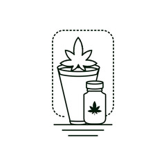 cannabis bottle product with houseplant