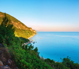 Summer seascape at sunset time, Adriatic sea coastline in Montenegro