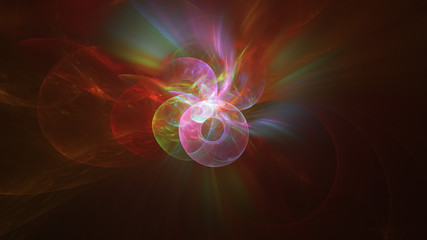 Abstract transparent red and pink crystal shapes. Fantasy light background. Digital fractal art. 3d rendering.