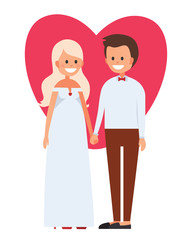 Happy couple in love story vector illustration. Wedding. Couple in love. Woman in lond white dress. Wedding ceremony.