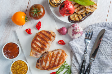 Fried pork fillet and grilled vegetables