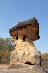 Mushroom stone and blue sky and Stone Park of Phu Phra Bat National Park near the city of Udon Thani  Thailand.