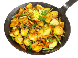 Classic Roasted Potatoes in a Pan with Vegetables