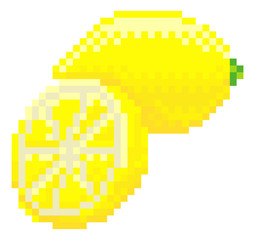Fototapeta premium A lemon pixel art 8 bit video game style fruit icon