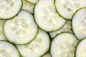 Fototapeta premium Cucumber Slices - cross section of sliced cucumber in close up.