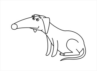 Dog. Red-haired Dachshund With a Long Nose. Funny Dachshund Sitting. For Children's Coloring Book. Outline Vector Image Isolated on white background.