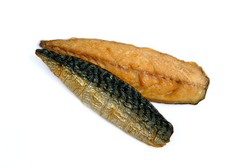 Mackerel Fillets - Responsibly sourced from the North East Atlantic. Hand filleted and gently smoked using beechwood for a subtle sweetness. Isolated on a white background.