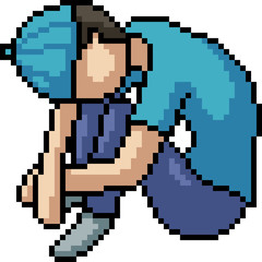 vector pixel art sad man