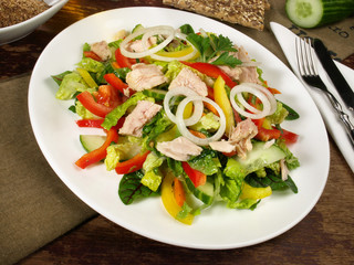 Colorful mixed Salad with white Tuna and Onions