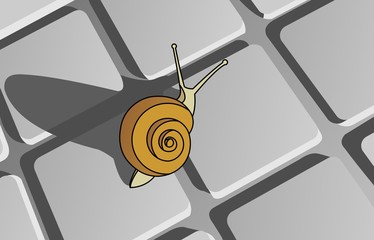 Snail Crawling On The Floor or Tile, View From above. Symbol of Slowness. Modern flat Vector illustration on white background.