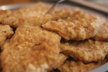 Tasty deep fried wiener schnitzel close up