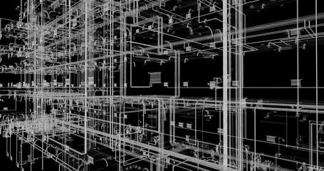 The BIM model of the utilities of wireframe view	