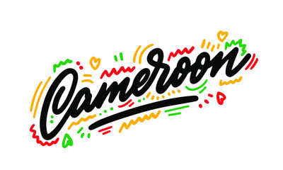 Cameroon  Word Text with Handwritten Font and  Shape Design Vector Illustration.