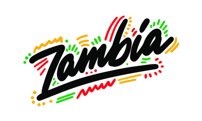 Zambia  Word Text  Creative Handwritten Font and Swoosh Shape Design Vector Illustration.
