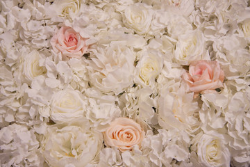 Romantic background of flowers. A large bouquet of flowers white roses. For holiday card, booklet and presentation