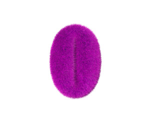 purple hirs alphabet isolated on white - number 0, fashion concept 3D illustration of symbols