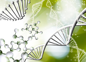  image of dna chain and chromosome on green background,3d illustration