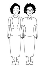 Grandmothers friends smiling cartoon in black and white