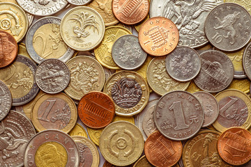 Background of Euro coins money.United kingdom Pound coin.US coins.Group of coins