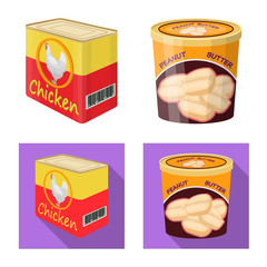 Vector illustration of can and food icon. Collection of can and package stock symbol for web.