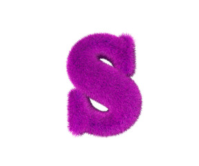 pink pilous alphabet isolated on white - letter S, fashion concept 3D illustration of symbols