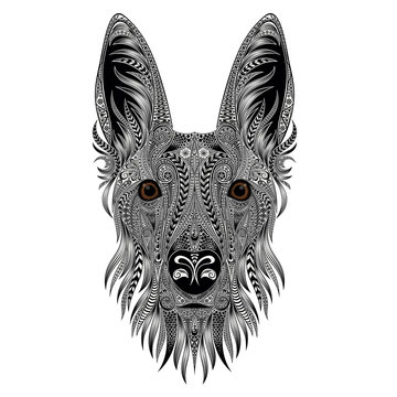Vector portrait of a dog from a variety of patterns