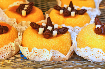 Polenta e Osei, traditional dessert in Bergamo, Italy.