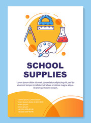 School supplies, tools brochure template layout. Pupil accessory. Flyer, booklet, leaflet print design with linear illustrations. Vector page layouts for magazines, annual reports, advertising posters