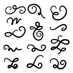 Set of hand drawn lettering and calligraphy swirls, squiggles. Vector ink decorations for composition