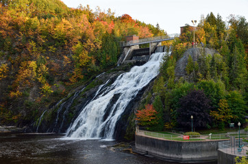 Waterfall in Parc des Chutes (Falls Park) in Riviere-du-Loup. Quebec province, Canada.