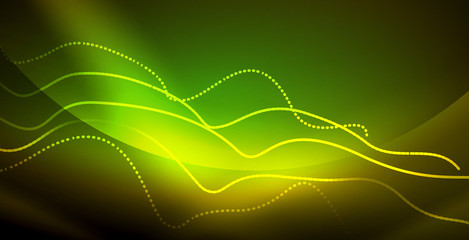 Glowing abstract wave on dark, shiny motion, magic space light. Techno abstract background