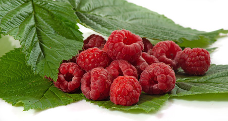 isolated image of ripe raspberries close up