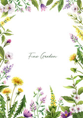 Watercolor hand vector painted card with field flowers.