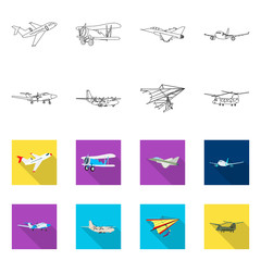 Vector illustration of plane and transport logo. Collection of plane and sky stock symbol for web.