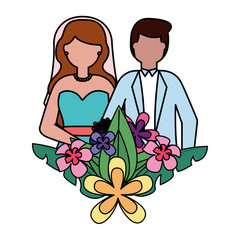 groom and bride flowers leaves decoration wedding