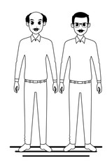 Grandparents friends couple smiling cartoon in black and white