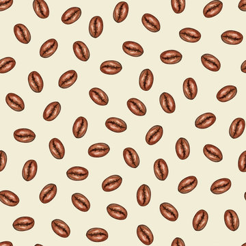Seamless pattern of coffee beans hand drawing. Design for fabric, textile, wrapping paper, wallpaper.