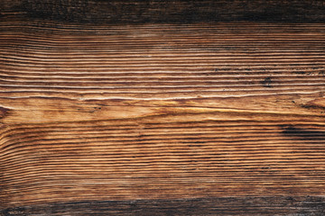 Background Of Dark Brown Rustic Wood. Charred Wooden Textures Close-up.