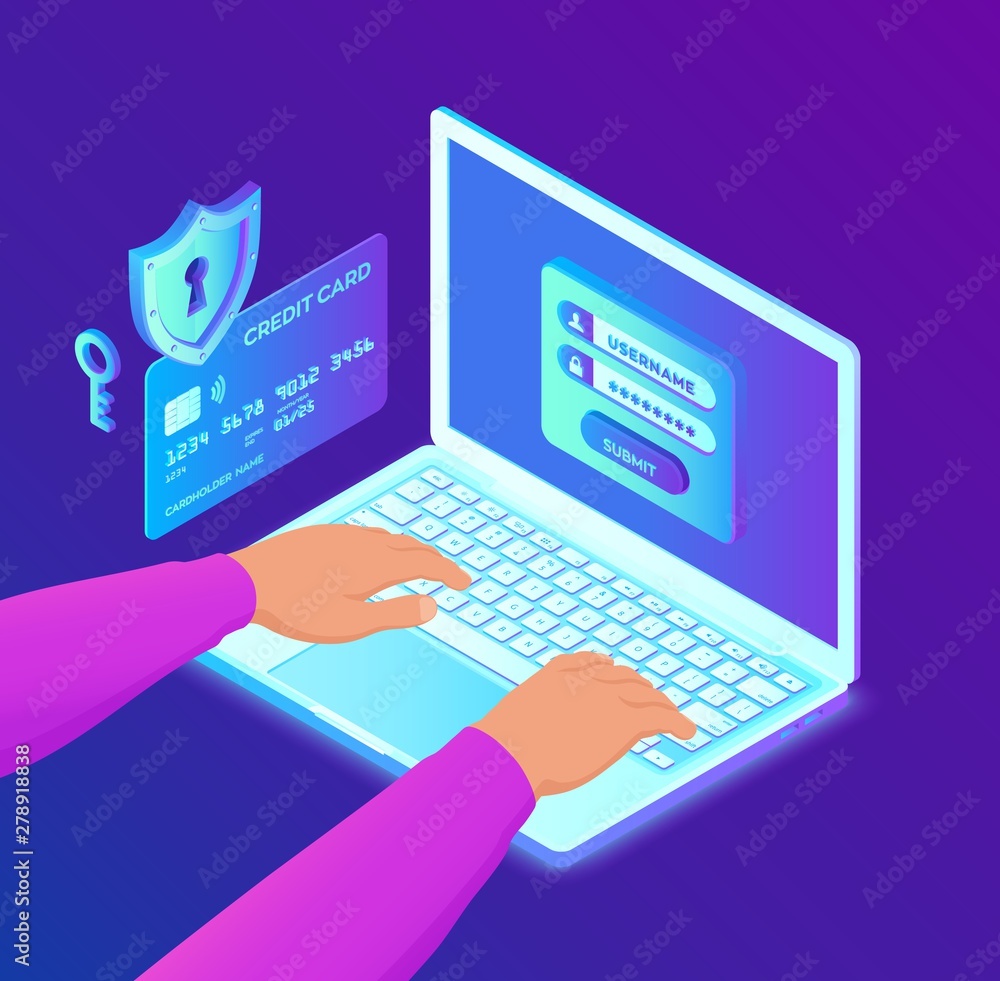 Poster secure payment. data protection concept. personal data protection. credit card check and software ac