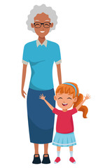 Family grandmother with little grandaughter cartoon