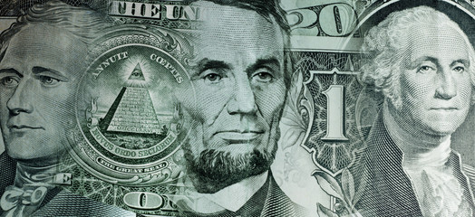 Collage of Dollar bills elements.