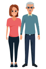 Fototapeta premium Family old father with adult daughter smiling cartoon