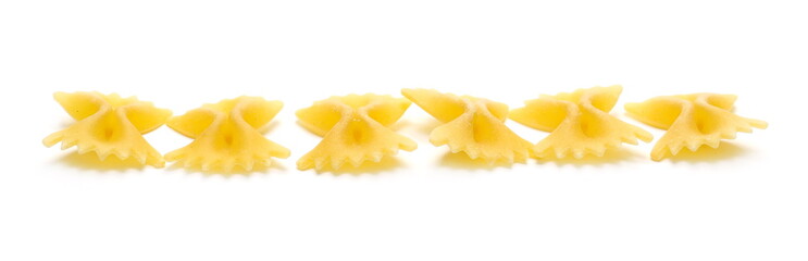 Farfalle pasta pile isolated on white background