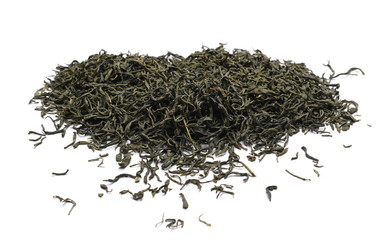 Chinese green tea pile isolated on white background