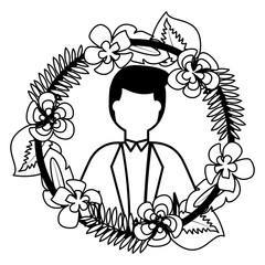 groom with flower garland wedding day