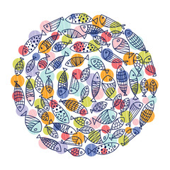 Naklejka premium Around motif with fish. Vector card.