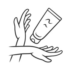 Moisturizing hand cream, sunblock linear icon. Feminine hygiene, body care thin line illustration. Contour symbol. Cosmetology, skincare product vector isolated outline drawing. Editable stroke