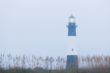 Lighthouse at foggy morning, Tybee island, USA
